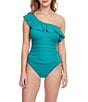 Color:Jade - Image 1 - Tutti Fruitti One Shoulder Ruffled One-Piece Swimsuit