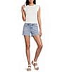 Prosperity Denim Floral Ivory Embroidered Denim Shorts - Image 3