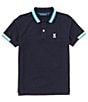 Color:Navy - Image 1 - Big Boys 7-20 Short Sleeve Woodstock Striped Pique Polo Shirt