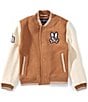 Psycho Bunny Big Boys Long-Sleeve Wade Color Block Jersey/Canvas Bomber Jacket, Color:Toasted Cocoa - Image 1