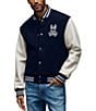Psycho Bunny Jacob Varsity Leather Bomber Jacket, Color:Navy - Image 1