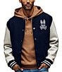 Psycho Bunny Jacob Varsity Leather Bomber Jacket, Color:Navy - Image 2