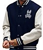 Psycho Bunny Jacob Varsity Leather Bomber Jacket, Color:Navy - Image 3