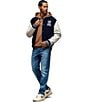 Psycho Bunny Jacob Varsity Leather Bomber Jacket, Color:Navy - Image 5