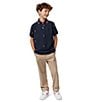 Color:Navy - Image 3 - Little/Big Boys 5-20 Short Sleeve Belmont Tonal-Striped/Patterned Pique Polo Shirt
