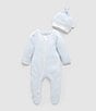 Color:Pale Blue Stripe - Image 1 - Baby Boys Newborn-12 Month Stripe Zip Footie & Knot Hat Set