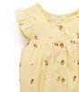 Color:Yellow - Image 2 - PureBaby® Baby Girls Newborn-24 Months Flutter-Sleeve Floral-Embroidered Bodysuit