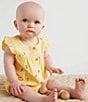 Color:Yellow - Image 5 - PureBaby® Baby Girls Newborn-24 Months Flutter-Sleeve Floral-Embroidered Bodysuit