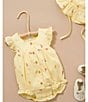 Color:Yellow - Image 6 - PureBaby® Baby Girls Newborn-24 Months Flutter-Sleeve Floral-Embroidered Bodysuit