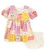 Color:Multi - Image 1 - Baby Girls Newborn-24 Months Puffed-Sleeve Patchwork Fit-And-Flare Dress