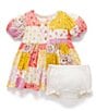 Color:Multi - Image 3 - Baby Girls Newborn-24 Months Puffed-Sleeve Patchwork Fit-And-Flare Dress