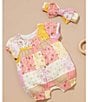 Color:Multi - Image 6 - PureBaby® Baby Girls Newborn-24 Months Puffed-Sleeve Patchwork Romper