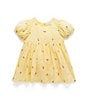 Color:Yellow - Image 1 - PureBaby® Baby Girls Newborn-24 Months Short-Sleeve Floral-Embroidered Skirted Bodysuit