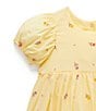 Color:Yellow - Image 2 - PureBaby® Baby Girls Newborn-24 Months Short-Sleeve Floral-Embroidered Skirted Bodysuit