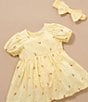 Color:Yellow - Image 6 - PureBaby® Baby Girls Newborn-24 Months Short-Sleeve Floral-Embroidered Skirted Bodysuit