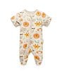 Color:Ivory - Image 1 - PureBaby® Baby Girls Newborn-24 Months Short-Sleeve Printed Footed Coverall