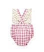 Color:Pink - Image 2 - PureBaby® Baby Girls Newborn-24 Months Sleeveless Gingham Organic Linen Blend Bodysuit