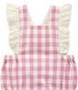 Color:Pink - Image 3 - PureBaby® Baby Girls Newborn-24 Months Sleeveless Gingham Organic Linen Blend Bodysuit
