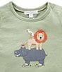 Color:Green - Image 2 - PureBaby®Baby Boys Newborn-24 Months Short Sleeve Safari Animal T-Shirt & Striped Shorts Set