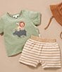 Color:Green - Image 5 - PureBaby®Baby Boys Newborn-24 Months Short Sleeve Safari Animal T-Shirt & Striped Shorts Set