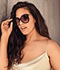 Color:Black/Black - Image 3 - Coffee Run Oversized Round Cat Eye Sunglasses