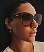 Color:Matte Black/Black Coral - Image 4 - Women's Level Up 39mm Square Sunglasses