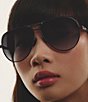 QUAY Women's Open Tab 54mm Aviator Sunglasses, Color:Black/Smoke - Image 3