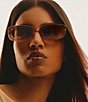 QUAY Women's Vibe Check 35mm Rectangle Sunglasses, Color:Primrose/Sepia - Image 4