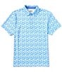 Color:Blue - Image 1 - Geo Print Short Sleeve Polo Shirt