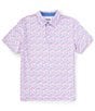Color:Pink - Image 1 - Geo Print Short Sleeve Polo Shirt