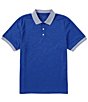 Color:Blue - Image 1 - Solid Jacquard Short Sleeve Polo Shirt