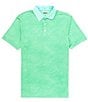Color:Mint Green - Image 1 - Speckled Print Short Sleeve Polo Shirt