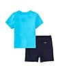 Color:Assorted - Image 2 - Baby Boys 12-24 Months Short-Sleeve Shark Graphic Jersey T-Shirt & Solid Tech Shorts Set