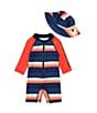 Color:Assorted - Image 1 - Baby Boys Newborn-6 Months Raglan Sleeve Sublimation Striped One-Piece Rashguard Swimsuit