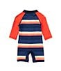 Color:Assorted - Image 2 - Baby Boys Newborn-6 Months Raglan Sleeve Sublimation Striped One-Piece Rashguard Swimsuit