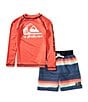 Quiksilver Little Boys 2T-7 Raglan-Sleeve Logo/Icon Rashguard T-Shirt & Striped Board Shorts Set, Color:Assorted - Image 1