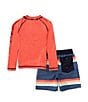 Quiksilver Little Boys 2T-7 Raglan-Sleeve Logo/Icon Rashguard T-Shirt & Striped Board Shorts Set, Color:Assorted - Image 2