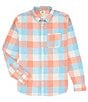 Color:Reef Waters - Image 1 - Motherfly Long Sleeve Textured Yarn-Dyed Checked Brushed Flannel Shirt