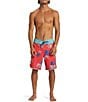 Color:Cayenne - Image 5 - Surfsilk Scallop 19#double; Outseam Tropical Print Board Shorts