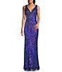 R & M Richards 2 Tone Rainbow Sequin Sheath Dress, Color:Navy/Violet - Image 1