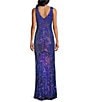 R & M Richards 2 Tone Rainbow Sequin Sheath Dress, Color:Navy/Violet - Image 2