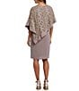 Color:Champagne - Image 2 - 3/4 Sleeve Crew Neck Lace Poncho Overlay Sheath Dress