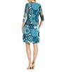 Color:Teal - Image 2 - 3/4 Sleeve Crew Neck Open Front Printed 2-Piece Jacket Dress