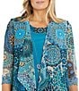 Color:Teal - Image 5 - 3/4 Sleeve Crew Neck Open Front Printed 2-Piece Jacket Dress