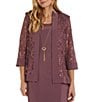 Color:Dark Rose - Image 5 - 3/4 Sleeve Scoop Neck Sequin Lace 2-Piece Jacket Dress