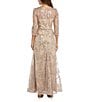 Color:Champagne - Image 2 - 3/4 Sleeve Illusion Neck Embellished Sequin Gown