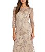 Color:Champagne - Image 3 - 3/4 Sleeve Illusion Neck Embellished Sequin Gown