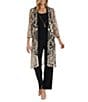 Color:Black/Gold - Image 1 - 3/4 Sleeve Round Neck Embellished Sequin Duster Jacket 3-Piece Pant Set