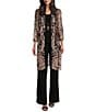 R & M Richards 3/4 Sleeve Round Neck Embellished Sequin Duster Jacket 3-Piece Pant Set, Color:Rose/Black - Image 1