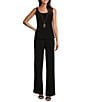 R & M Richards 3/4 Sleeve Round Neck Embellished Sequin Duster Jacket 3-Piece Pant Set, Color:Rose/Black - Image 3